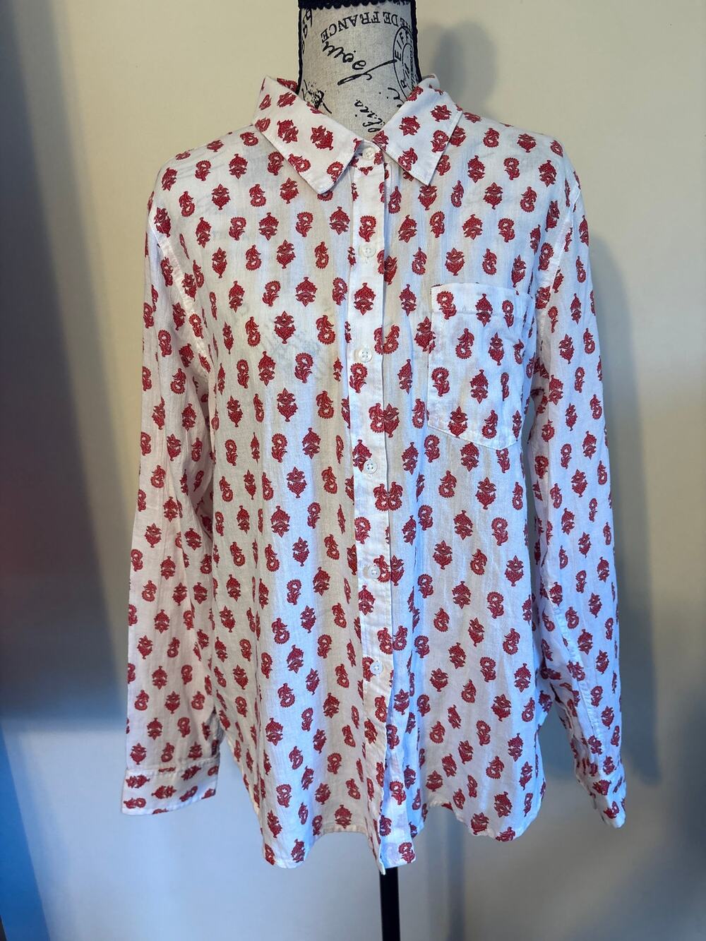 Lucky Brand Buttondown Block Floral Print Sz Large